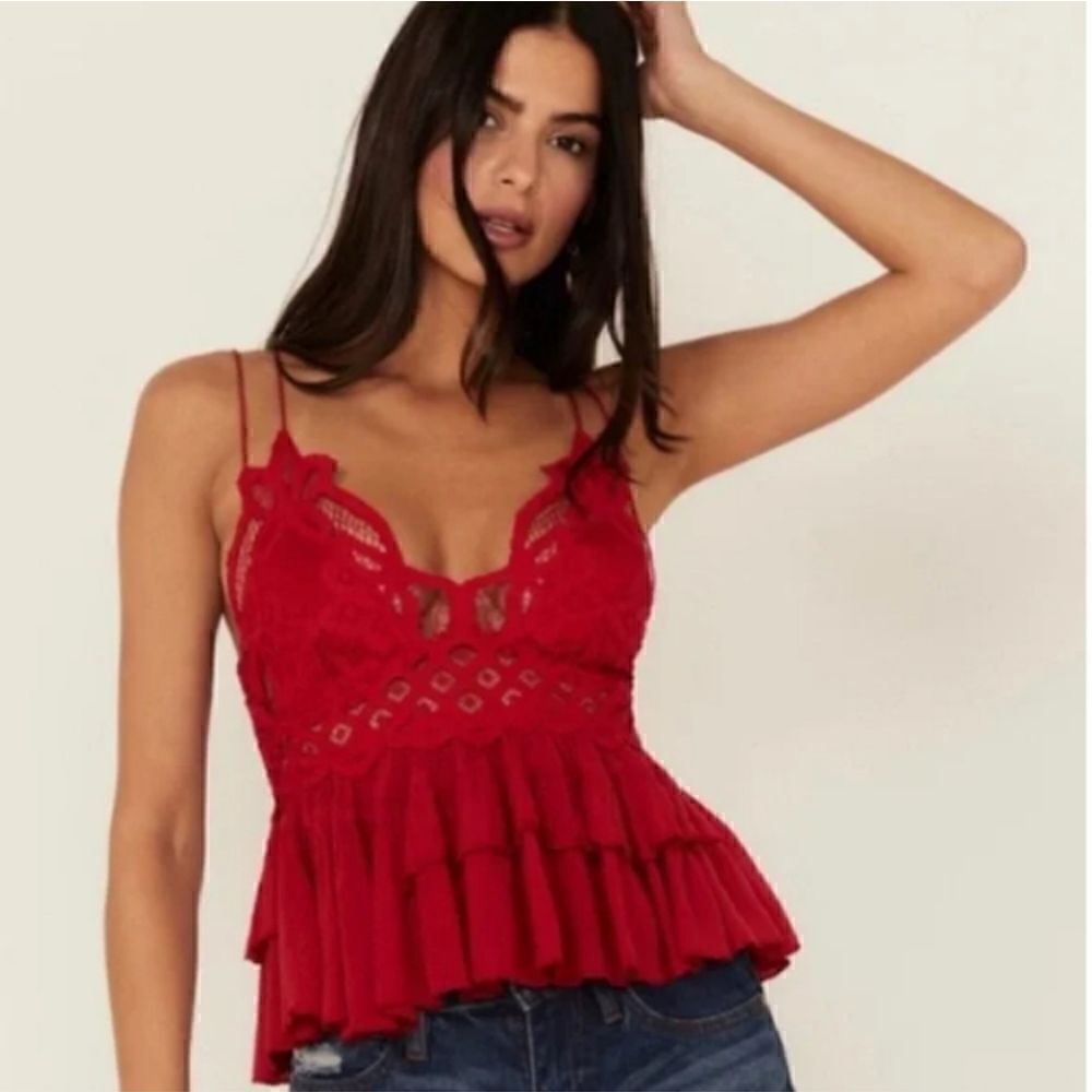 NWT🏷️Free People Adella Cami I cherry Red size S
